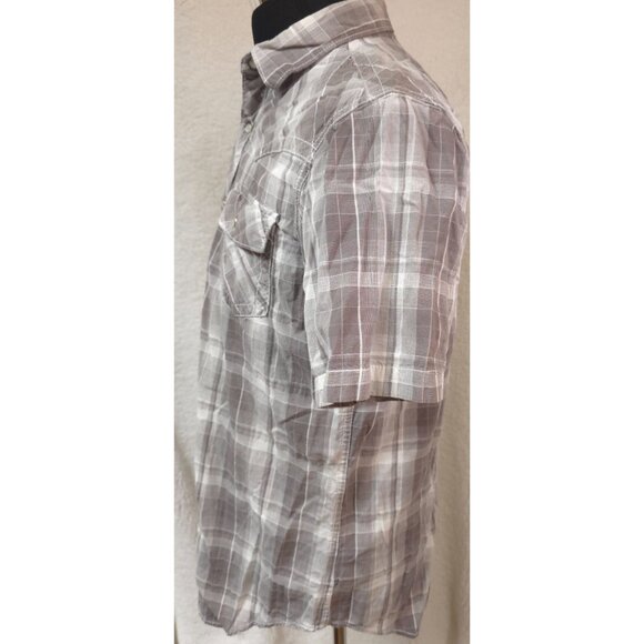 HELIX Mens Large Grey Plaid Short Sleeve Pearl Snap Western Cowboy Shirt - Picture 5 of 11